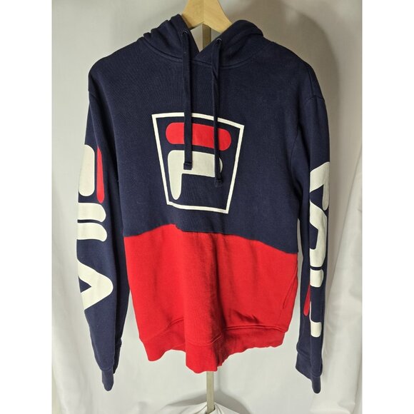 FILA Marzio Pullover Hoodie Mens M Navy & Red Drawstring Color Block - Picture 8 of 8